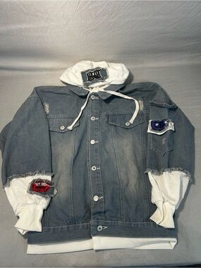 Bakugou Katsuki Hooded Denim Jacket (M) Anime My Hero Academia grunge patches